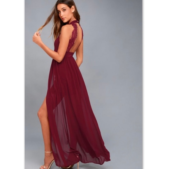 NWT Lulu's My Beloved Burgundy Lace Maxi Dress - Picture 2 of 5